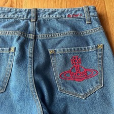 Beautiful Vivienne Westwood Orb Embroidery Denim Pants