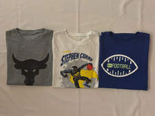 LOT OF 3 BOYS  UNDER ARMOUR S/S SHIRTS, GREY/WHITE/BLUE, SIZE YOUTH MEDIUM