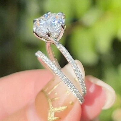 2,40 ct runder Lab Created Diamant Braut Set Verlobungsring 14k Weißgold Fn