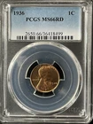 1936 1C RD Lincoln Wheat One Cent  PCGS MS66RD  36418499