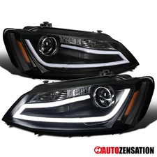 Fit 2011-2018 Volkswagen Jetta MK6 Black LED Tube Headlights Left+Right 11-18