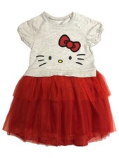 Hello Kitty Girls Gray  Red Ruffle Tulle Kitten Cat Skater Dress Small 6-6X 