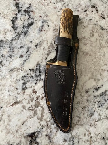 CR CUSTOM HANDMADE STEEL SKINNER HUNTING FIXED BLADE KNIFE SHEATH ANTLER HANDLE