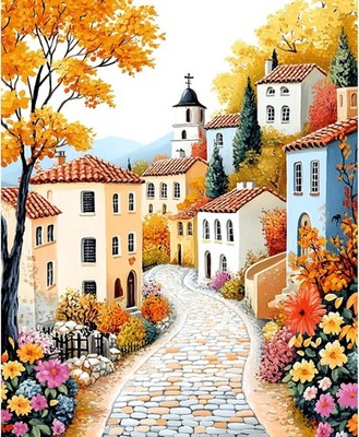 Dorf Malen nach Zahlen Set 30x40cm Landschaft DIY Basteln