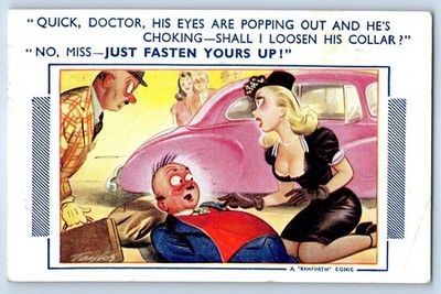 Risque Car Accident Shall I Loosen His Collar No Miss Just Fasten Yours Postcard