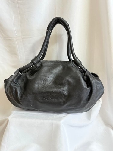 LOEWE Anagram Nappa Aire Shoulder Hand bag Black Leather Tote Bag Used Japan