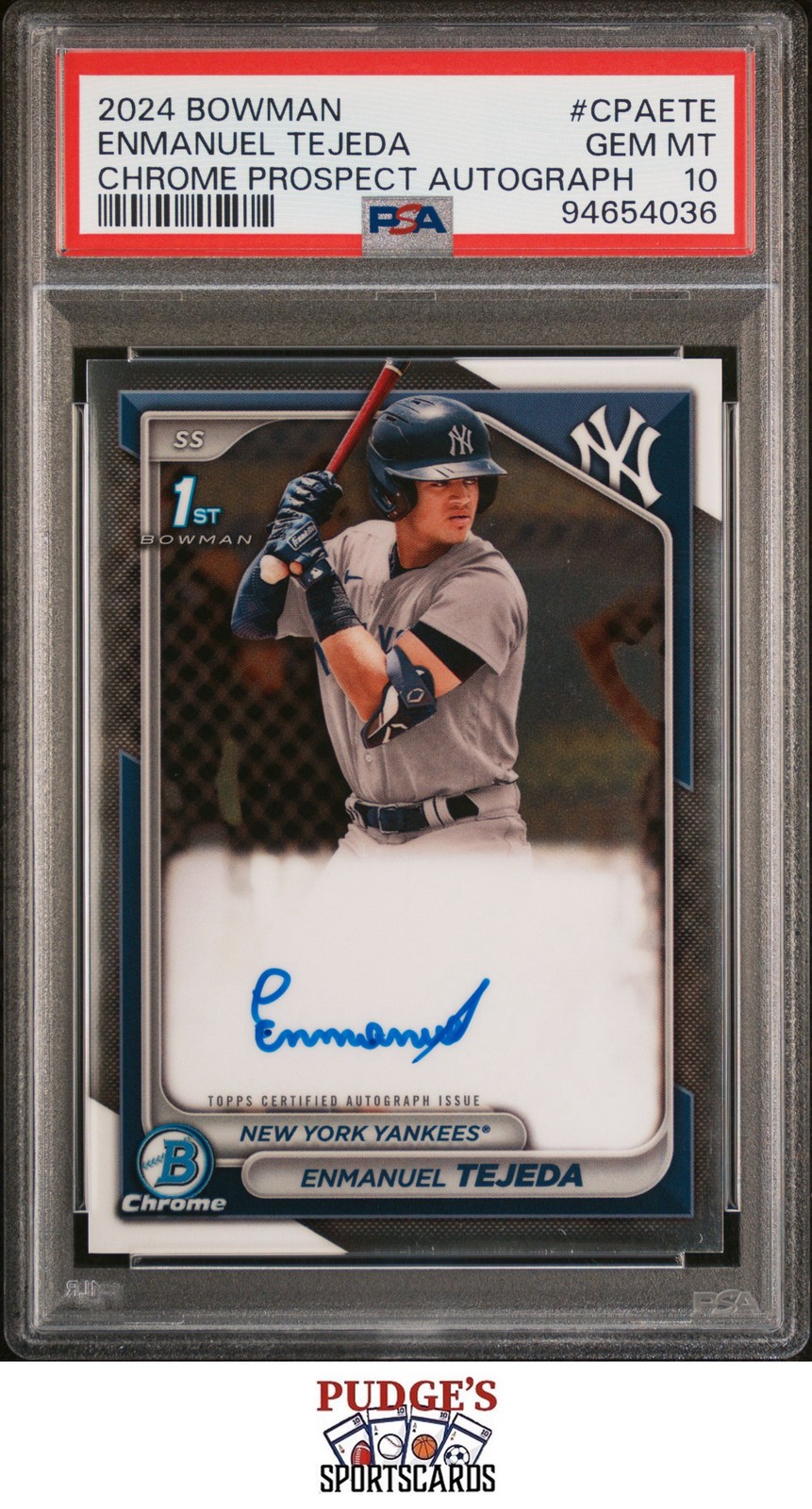 Enmanuel Tejeda 2024 Bowman Chrome Prospect Autographs #CPAETE PSA 10