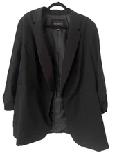 NWT Eloquii Long Line Open Front Blazer Black Cinched Sleeves Sz 22 Suit Jacket