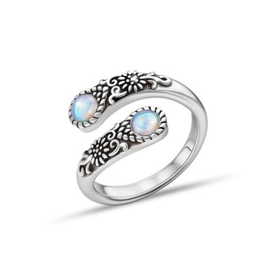 Sterling Silver Round Moonstone Rings for Men Adjustable Sunflower Open Ring ...