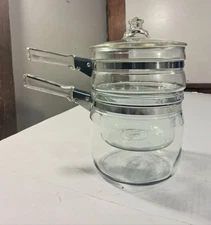 Pyrex Double Boiler & Insert with Glass Lid Flameware  VINTAGE Complete