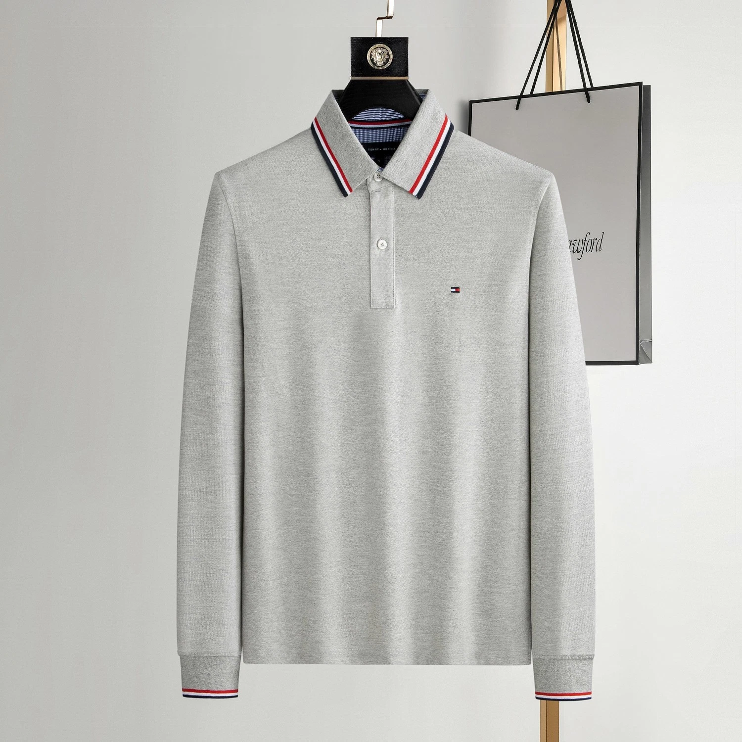 Mens TOMMY HILFIGER Custom Fit Polo long Sleeve Shirt