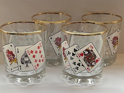 Set of 4 Pasabahce Circle Art of Glass Made in Turkey Poker Ball Club Glasses 