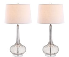 28.5" Smoke Gray Glass Teardrop Table Lamp Set of 2 for Living Room Bedroom N...