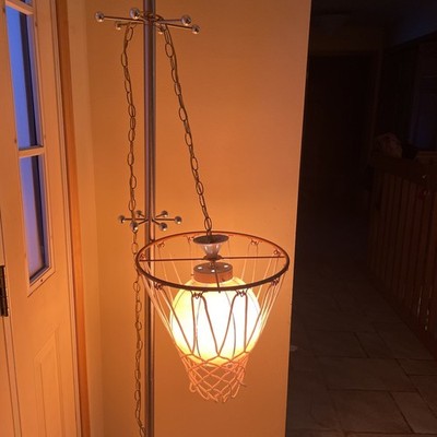 Vintage MADE IN TAIWAN Basketball Hoop Hanging Lamp Light Ball Rim & Net RARE