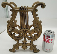 Vintage MCM Cast Iron Gold Figural Lyre Harp Sheet Music Stand Magazine Rack
