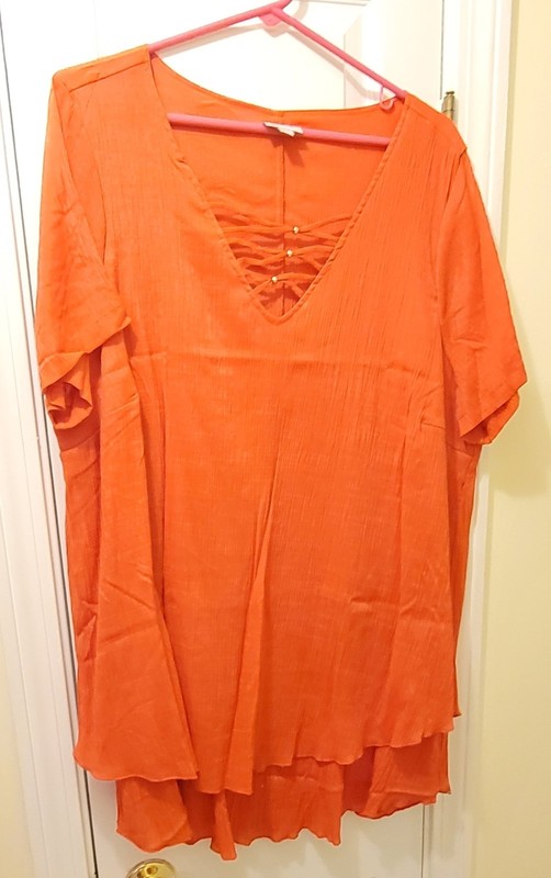 AVENUE 22/24 Womens Dressy Tee with attached under tank. Salmon/Orange NWOT