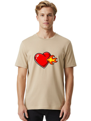 Burning-Heart Mens Graphic Tee, 100% Cotton, Casual Summer Wear
