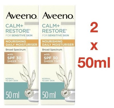 Aveeno Calm + Restore Nourishing Daily Moisturiser SPF30 Sheer Tint - 2 x 50ml