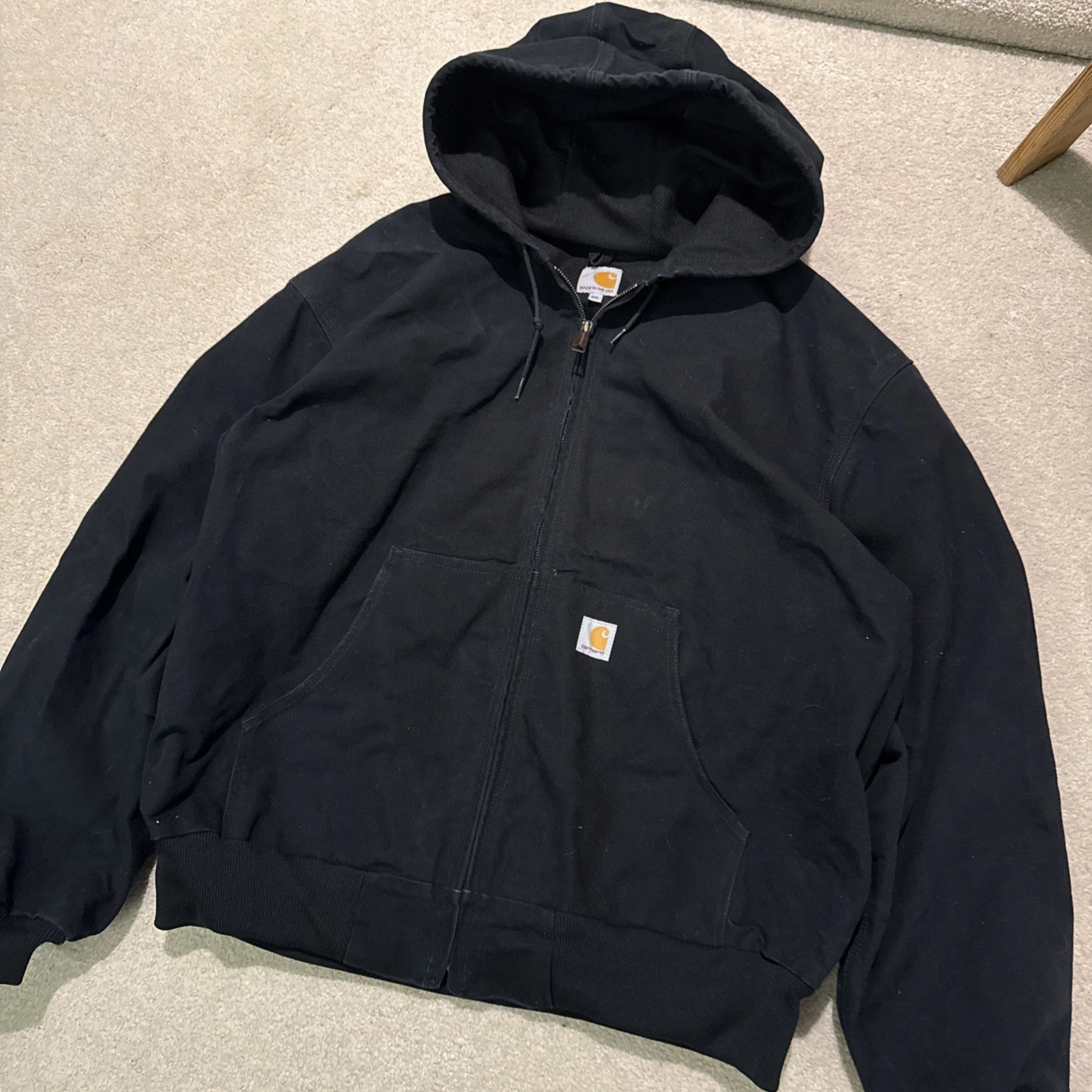 Vintage Carhartt Men's Black Hooded Thermal Lined Active Jacket J131 2XL