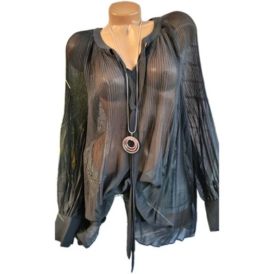 Sheego Bluse Tunika Plissee Chiffon schwarz weicher Fall (1 515) NEU