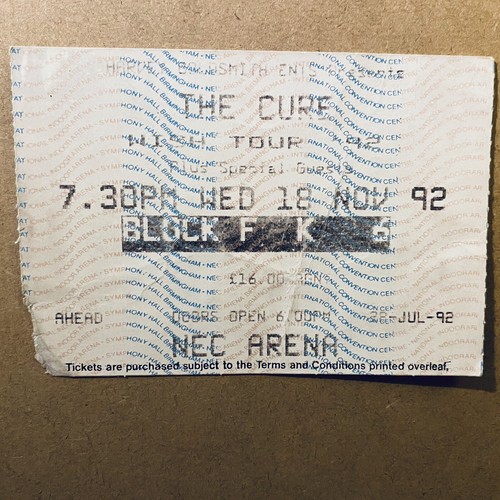 The Cure Concert Ticket Vintage 1992 Wish Tour Birmingham NEC 12x8.2cm Sm Tear