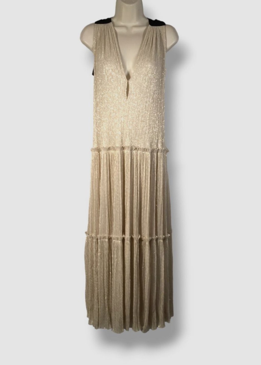 $410 Sabina Musayev Women's Gold Metallic Ray Satin Dress Size M | eBay