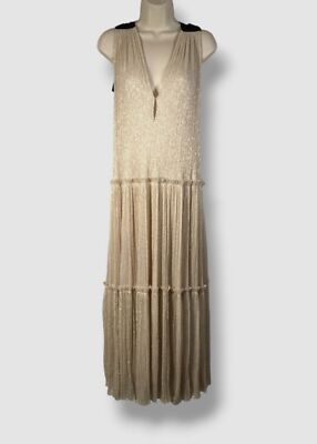 $410 Sabina Musayev Women's Gold Metallic Ray Satin Dress Size M | eBay