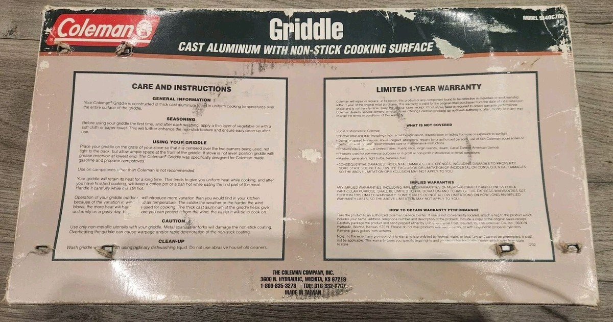 Vintage Coleman Cast Aluminum Non-Stick Griddle 5140C700 Vintage Coleman Cast Aluminum Non-Stick Griddle 5140C700