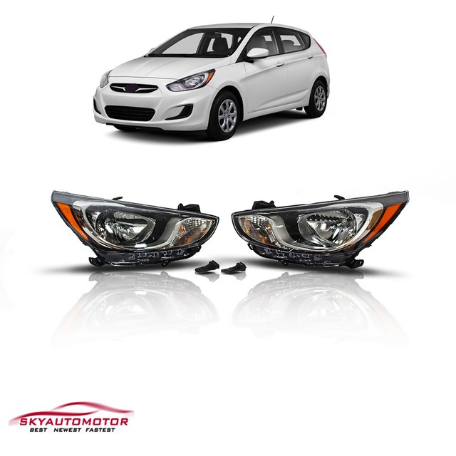 Fits 2012 2013 2014 Hyundai Accent Sedan Hatchback Headlights Black