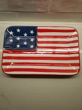 Ceramic  USA/American Flag Shaped Chip & Dip Serving Bowl Memorial Day July 4