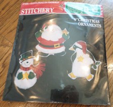 Stitchery 4" Christmas Ornament Santa/Penguin/Snowman 1401 Crewel Wool Yarn