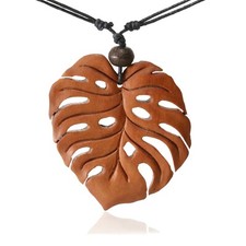 Halskette mit Anhänger Kette Blatt aus Holz Design Handarbeit N327