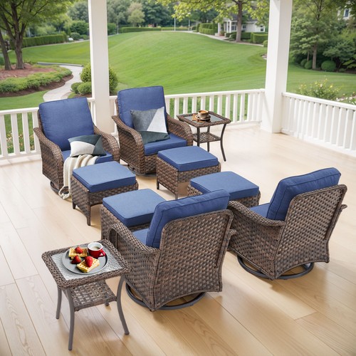 10 PCS Patio Rattan Conversation Cushioned 4 Chair & 4 Ottoman Set W/ 2 Table