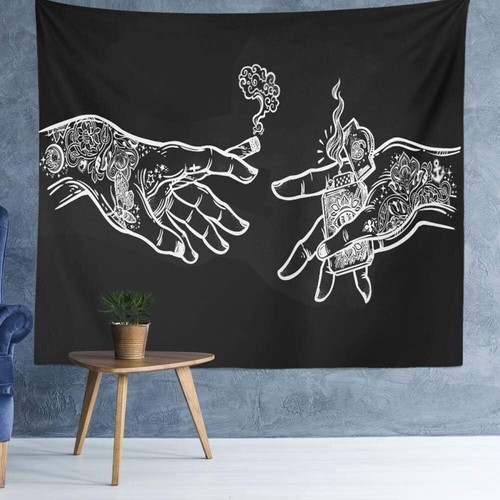 Wall Tapestry White and Black Floral Hands, Funny Creative Hippie Boho Novelty T - Picture 3 of 6