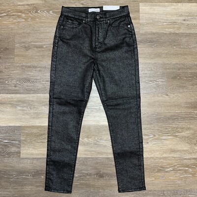 NWT Loft The Skinny High Rise Women's Jeans Black Metallic Size 27 Petite Inseam