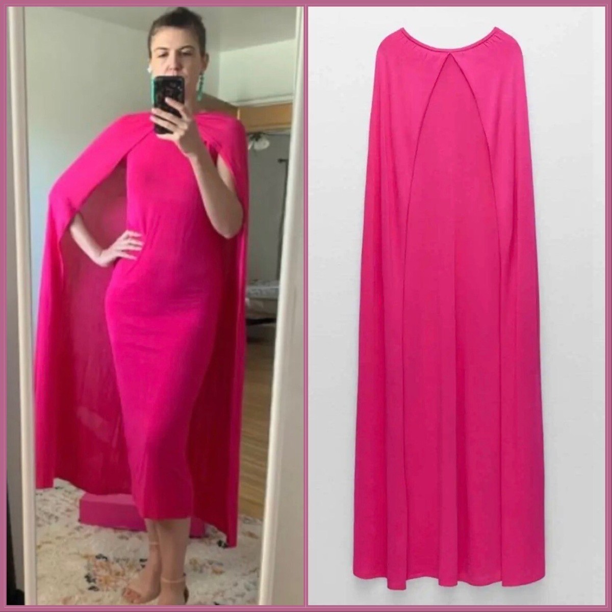 ZARA LIMITED EDITION ケープコート マントコート ロング丈 ZARA Limited Edition LONG KNIT CAPE Jacket DRESS Fuchsia