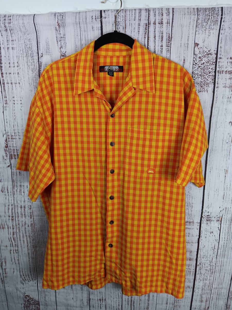 VINTAGE First Down Shirt Men's Medium Check Yellow Button Up Short