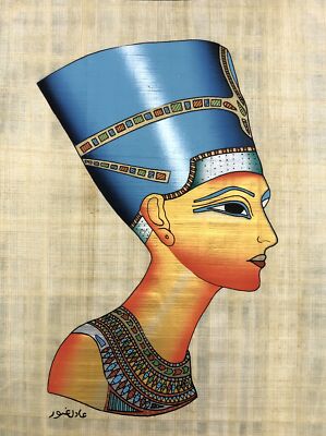 Vintage Egyptian Papyrus Painting Queen Nefertiti 13x9 