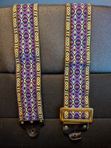 Vintage 60s Ace Style Jacquard Purple Psychedelic Woodstock Era Guitar Strap
