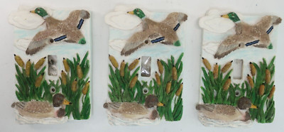 3d Duck Pond Cattail Scenery Ceramic Light Switch Plate Cover - Lot of 3
