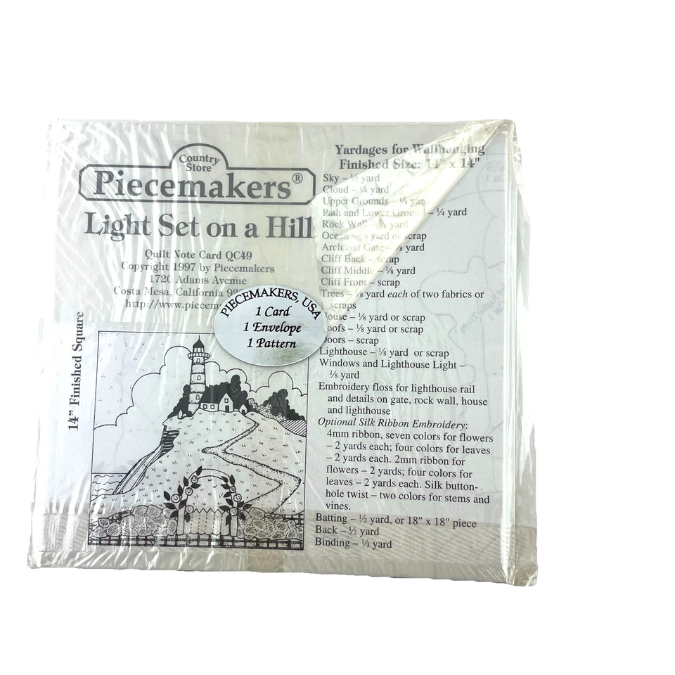 Piecemakers Quilt PATTERN Lighthouse Wall Hanging + NOTECARD Light Set on a Hill - Image 2 of 4