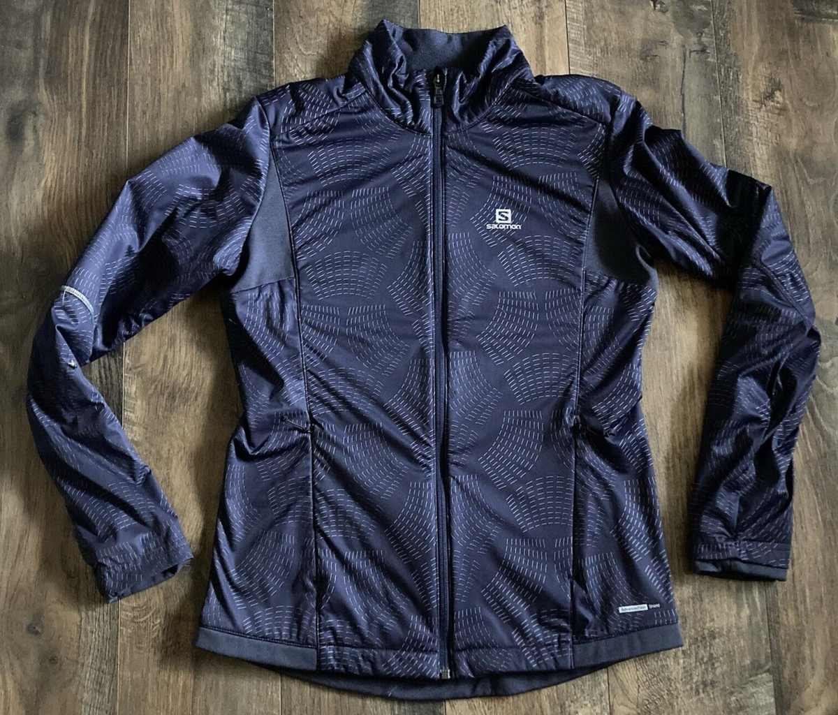 Salomon Womens Sz S Dark Purple Wind Print Agile Warm Full-Zip