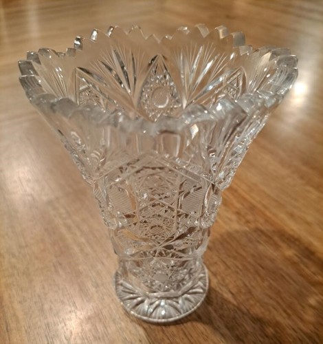 Amerikanische Brillant Vase - kleine ausgestellte Bleikristall Aufnahme mit Fuß, geschliffenes Glas - Bild 6 von 7