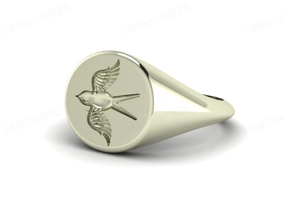 Sparrow Bird Design Handmade 925 Solid Sterling Silver Signet Ring Jewelry