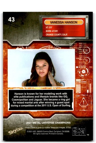 Vanessa Hanson Skybox Metal Universe Champions 2021 modelo de novato #43 - Imagen 2 de 2