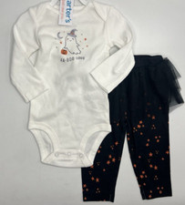 Girls Size Newborn 2-Piece Ghost Halloween Outfit Bodysuit  Tutu Leggings Set