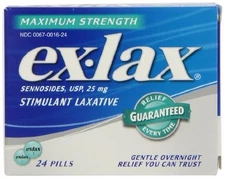 2 Pack Ex Lax Stimulant Laxative Maximum Strength Sessnosides 25Mg 24 Pills Each