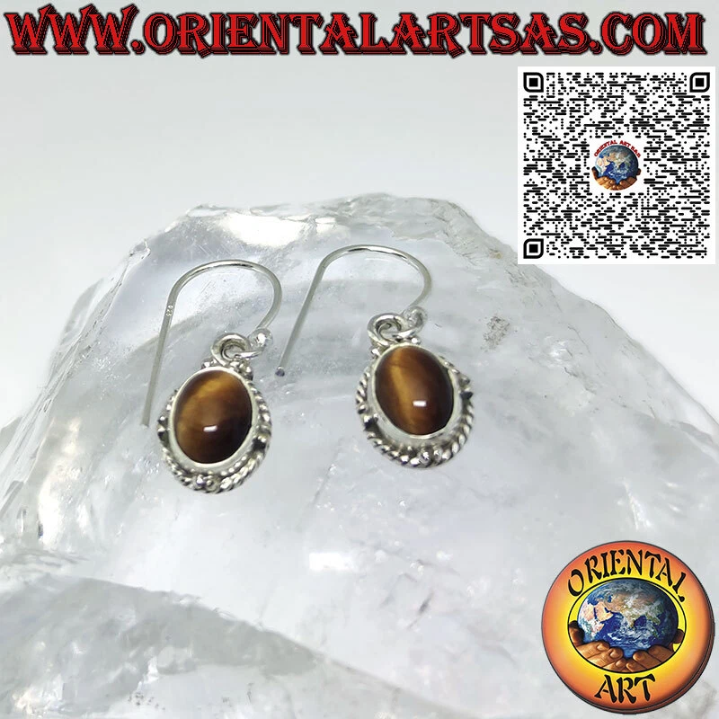 SNGIA Orecchini A Bottone Grandi In Oro Con Pietra Occhio Di Tigre - Fatti A Mano, Stile Boho, Ipoallergenici, 1,9 X 2,5 Cm