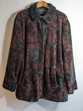 Ladies Vintage Fleece Coat Size L 12 14 Forecaster Black Red Crazy Aztec Pattern