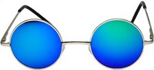 METAL ROUND SUNGLASSES BLUE-GREEN MIRROR LENS 43mm SILVER FRAME ONE PAIR